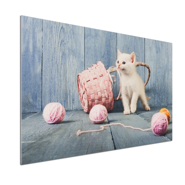 Panel para cocina Gato blanco y madejas