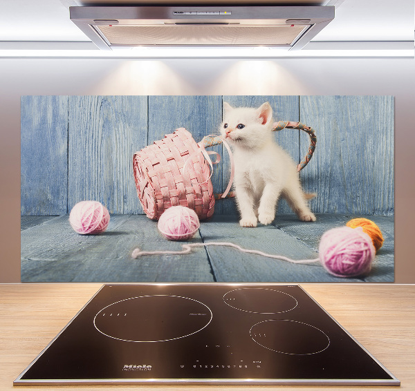Panel para cocina Gato blanco y madejas