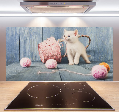 Panel para cocina Gato blanco y madejas