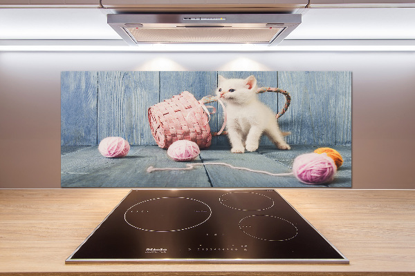 Panel para cocina Gato blanco y madejas