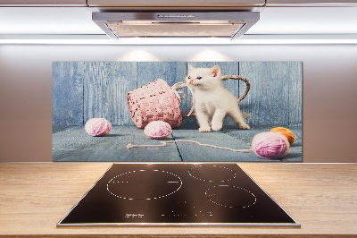 Panel para cocina Gato blanco y madejas