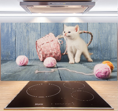 Panel para cocina Gato blanco y madejas