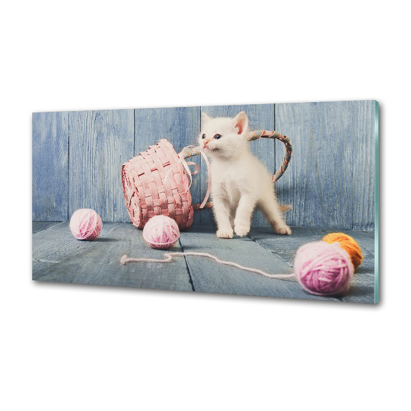 Panel para cocina Gato blanco y madejas