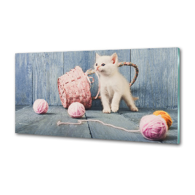 Panel para cocina Gato blanco y madejas