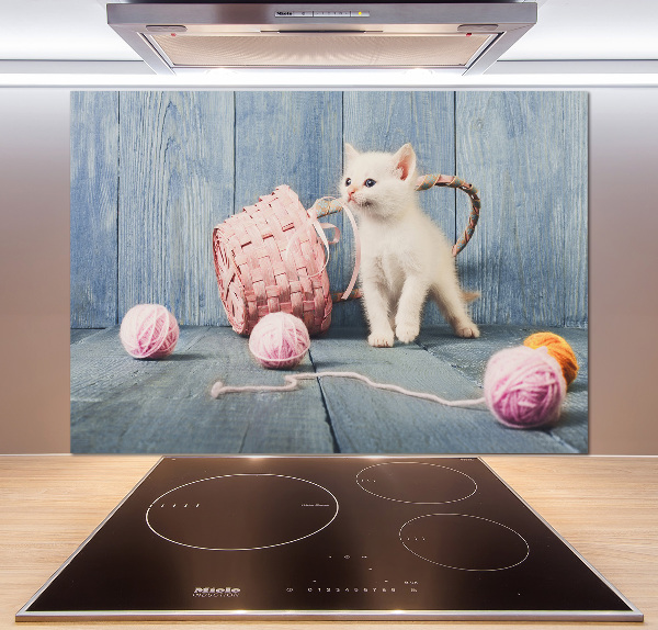 Panel para cocina Gato blanco y madejas