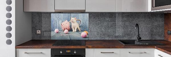 Panel para cocina Gato blanco y madejas
