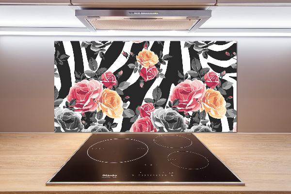 Panel para cocina Rosas sobre fondo de cebra