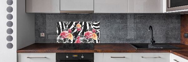 Panel para cocina Rosas sobre fondo de cebra