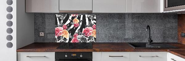 Panel para cocina Rosas sobre fondo de cebra