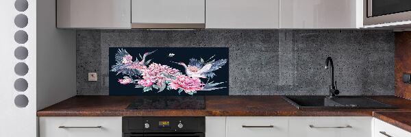 Panel para cocina Grullas y peonías