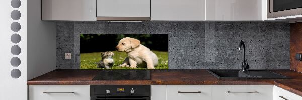 Panel para cocina Perro y gato en el prado
