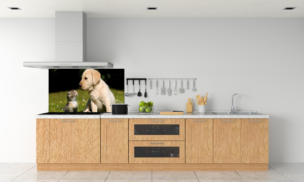 Panel para cocina Perro y gato en el prado