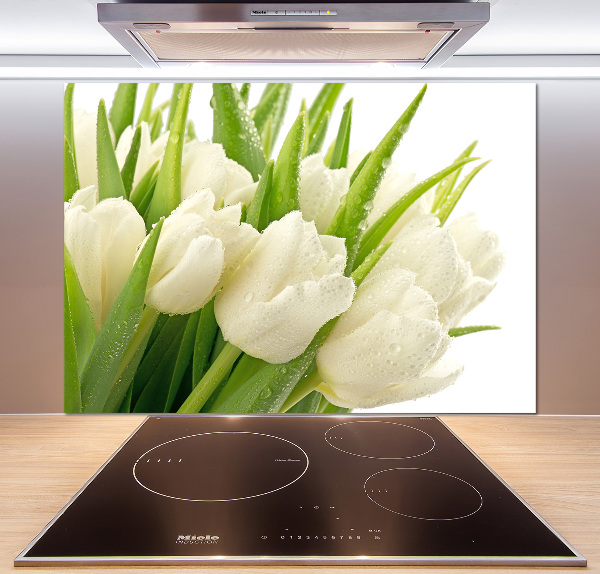 Panel de pared de cocina tulipanes blancos