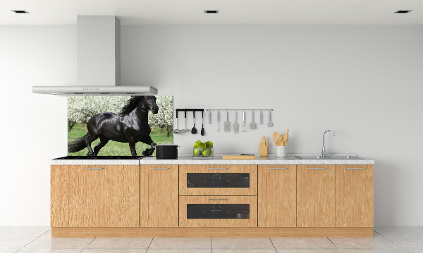 Panel do kuchni Czarny koń kwiaty