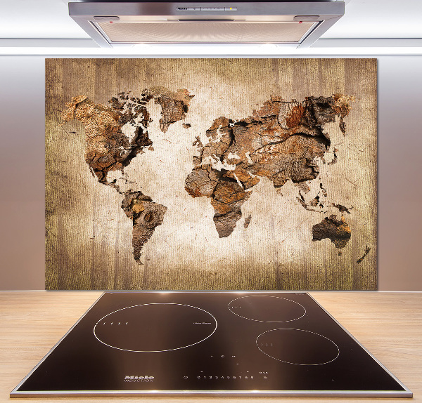 Salpicadero para cocina Mapa del mundo de madera