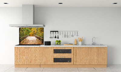 Panel de pared de cocina Puente en el bosque otoñal