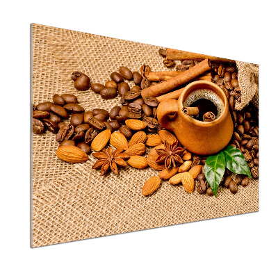 Salpicadero para cocina Granos de café y una taza