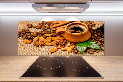 Salpicadero para cocina Granos de café y una taza