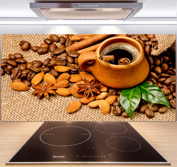 Salpicadero para cocina Granos de café y una taza