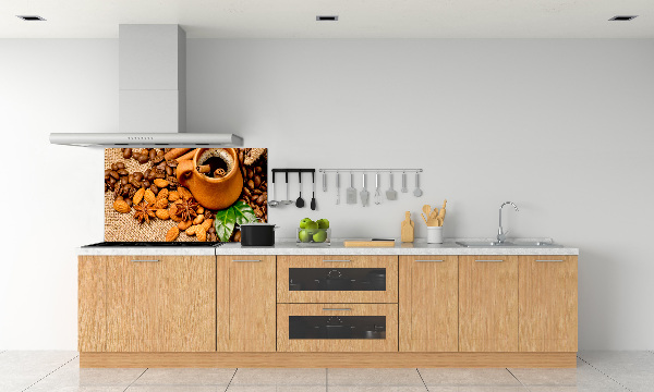 Salpicadero para cocina Granos de café y una taza