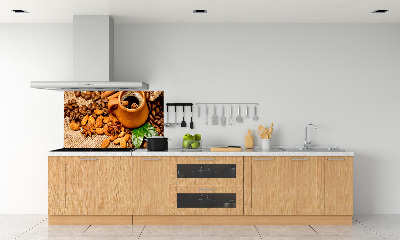 Salpicadero para cocina Granos de café y una taza