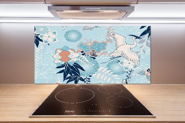 Panel de pared de cocina Grulla y flores