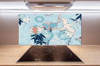 Panel de pared de cocina Grulla y flores
