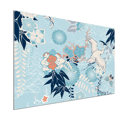 Panel de pared de cocina Grulla y flores