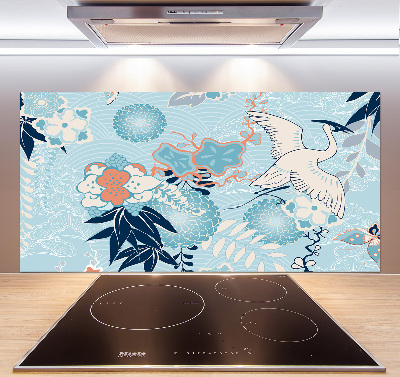 Panel de pared de cocina Grulla y flores