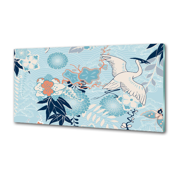 Panel de pared de cocina Grulla y flores