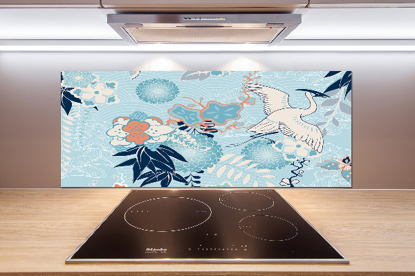 Panel de pared de cocina Grulla y flores