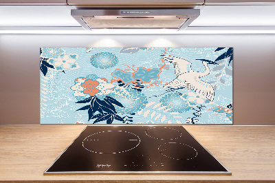 Panel de pared de cocina Grulla y flores