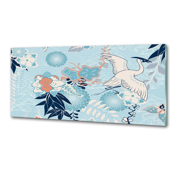 Panel de pared de cocina Grulla y flores