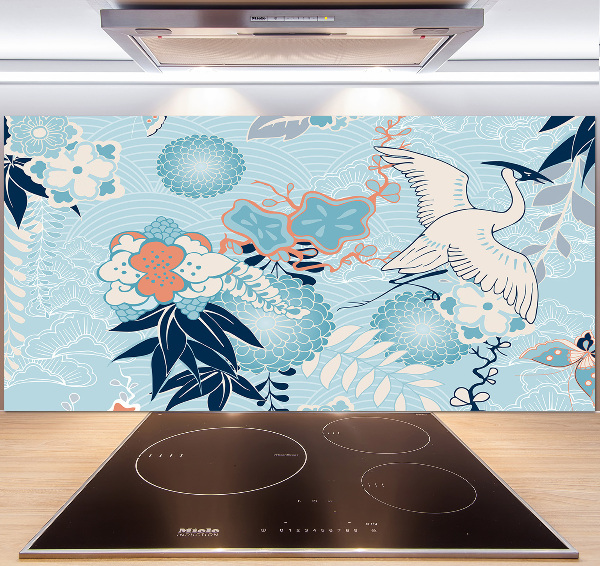 Panel de pared de cocina Grulla y flores