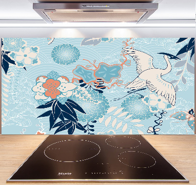 Panel de pared de cocina Grulla y flores