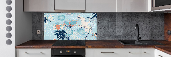 Panel de pared de cocina Grulla y flores