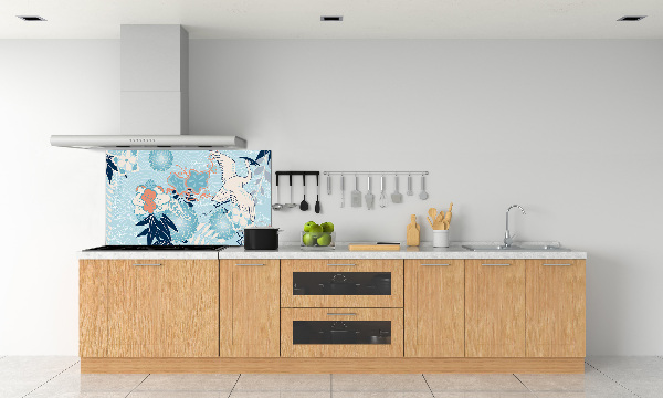 Panel de pared de cocina Grulla y flores