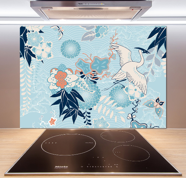 Panel de pared de cocina Grulla y flores