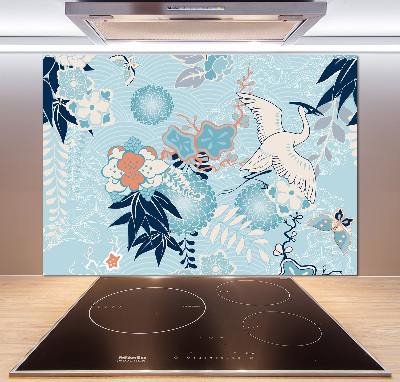 Panel de pared de cocina Grulla y flores