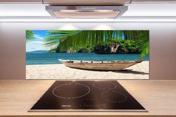 Salpicadero para cocina Un barco en la playa