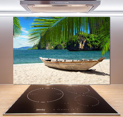 Salpicadero para cocina Un barco en la playa