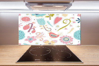 Salpicadero de cocina Flores y pájaros