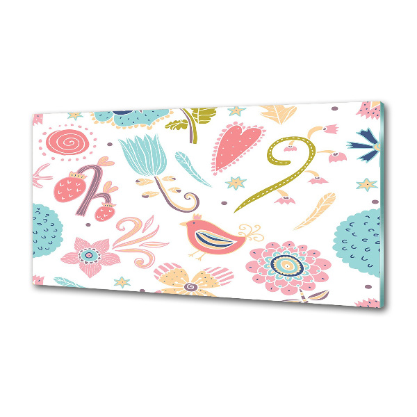 Salpicadero de cocina Flores y pájaros