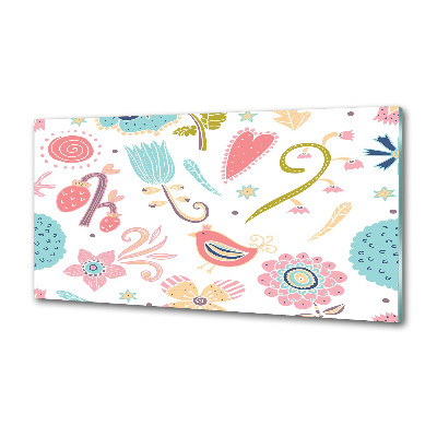 Salpicadero de cocina Flores y pájaros