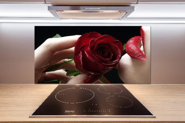 Panel para cocina Mujer con una rosa