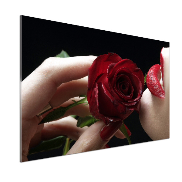 Panel para cocina Mujer con una rosa