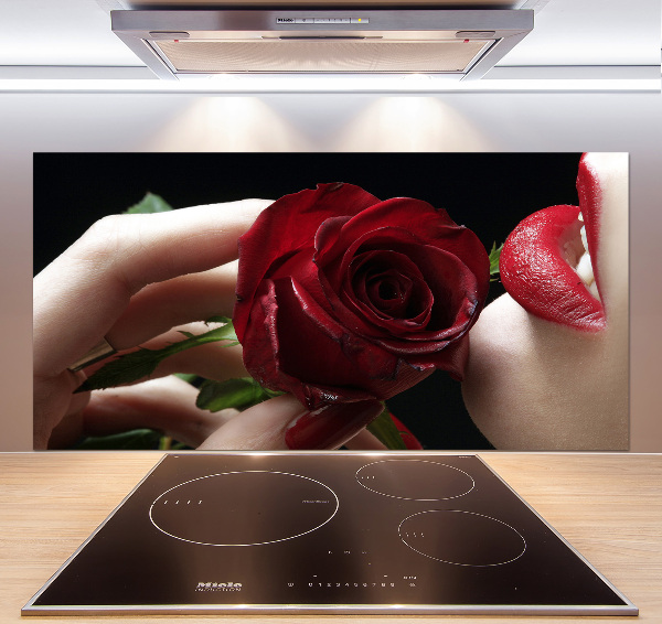 Panel para cocina Mujer con una rosa
