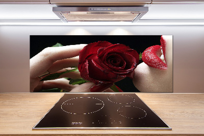 Panel para cocina Mujer con una rosa