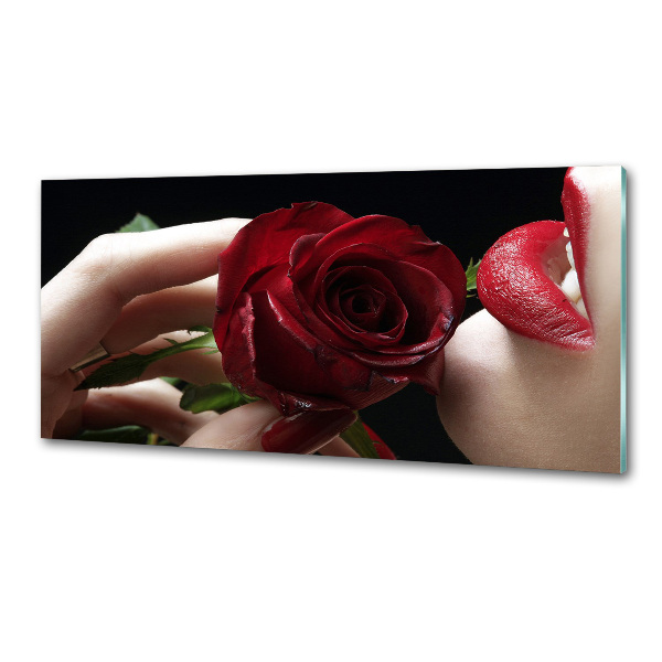 Panel para cocina Mujer con una rosa