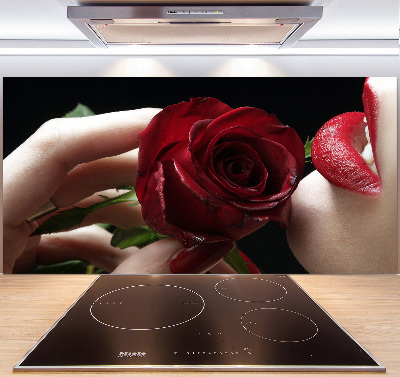 Panel para cocina Mujer con una rosa